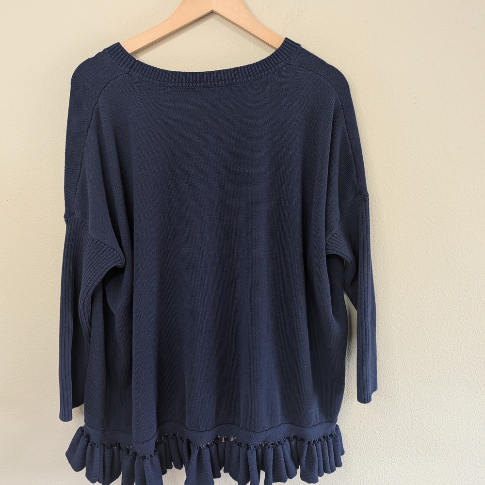 Lisa Rinna Collection Navy Knit Sweater with Ruffle Edge 1X‎ - Picture 3 of 4
